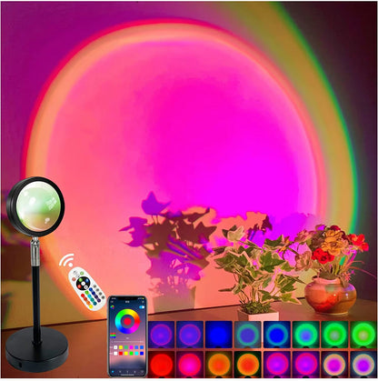 Smart Bluetooth Night Light Rainbow Sunset Projector Lamp for Home Coffe Shop Background Wall Decoration Atmosphere Table Lamp