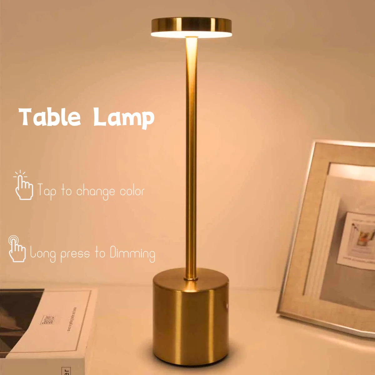 Simple LED Rechargeable Touch Metal Table Lamp Three Colors Bedside Creative Ambient Light Bar Outdoor Decoration Night Light